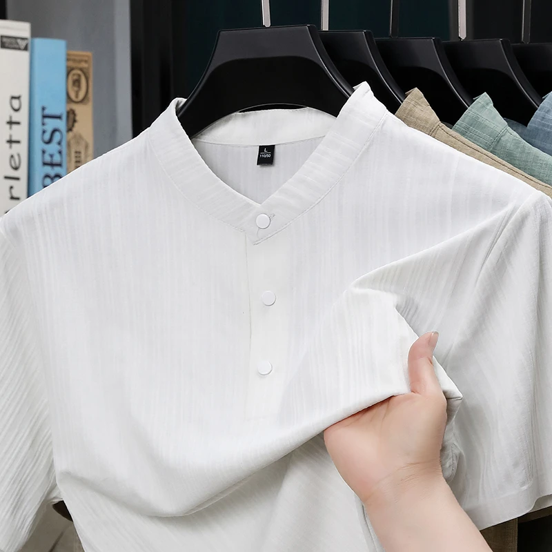 قميص رجالي صيفي بياقة واقفة وأ - مراجعة Textiles For Home وسعره